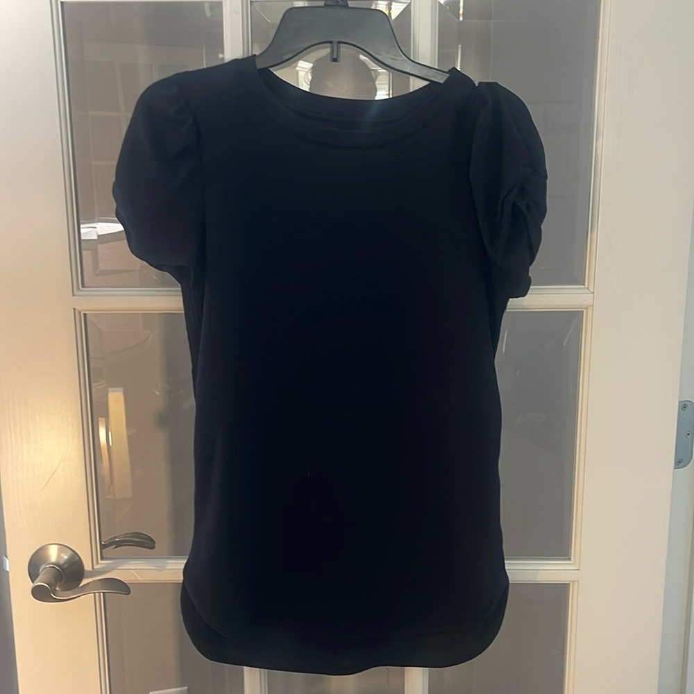 Black puff sleeve crew neck top